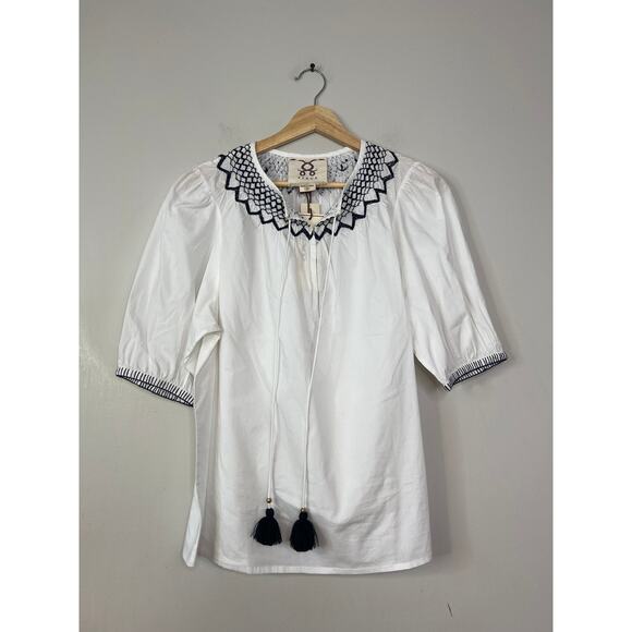 NWT Figue Poplin Embroidered Tassel Corded Frankie Top Clean White Size: Medium - Picture 3 of 10